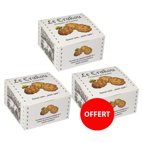 2 boîtes de crakou caramel achetés, la 3ème OFFERTE